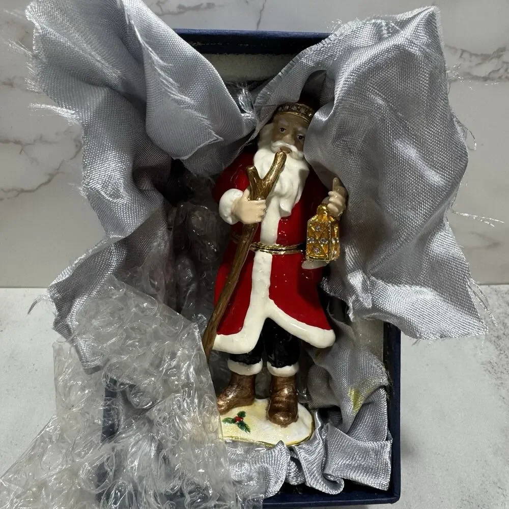 Bejeweled Enameled Santa Claus Trinket Box Ciel Collectables